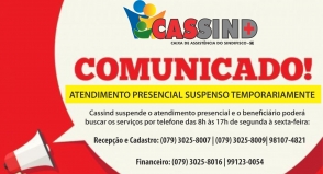 Cassind suspende temporariamente atendimento presencial