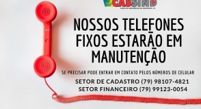 Telefones fixos da Cassind passarão por manutenção na tarde desta sexta (09)