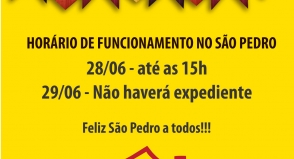 HORÁRIOS DE EXPEDIENTE PARA OS DIAS 28/06 E 29/06