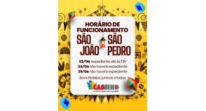 HORÁRIO DE FUNCIONAMENTO SÃO JOÃO 2026